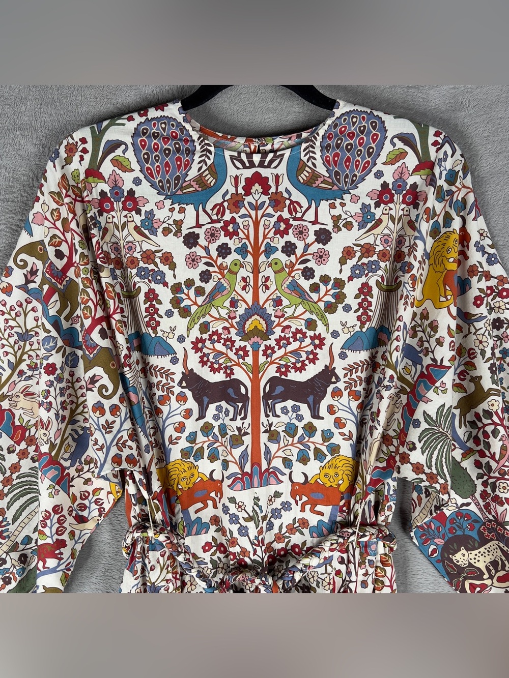 Rhode Ella Jungle Print A-Line Mini Dress Women's XS Belted Boho Long Sleeve - Picture 4 of 11